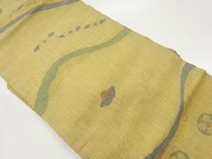 曲線に花唐草・花葉模様織出し名古屋帯